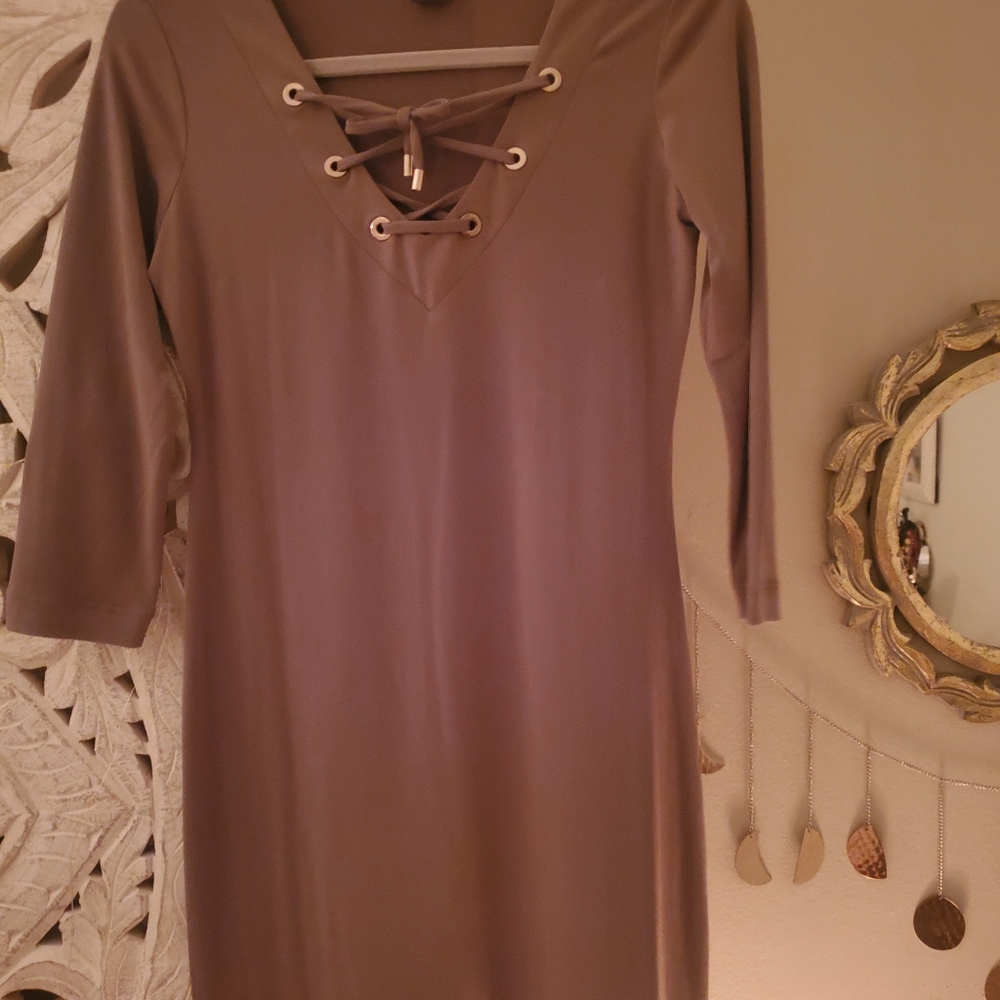 Khaki green slinky mini dress! WORN ONCE!